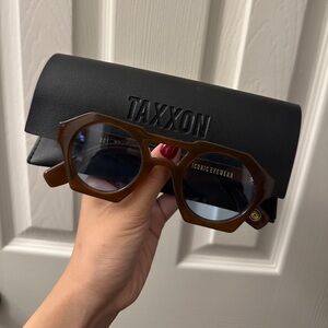 Taxxon brown frame and blue lens aviator sunglasses